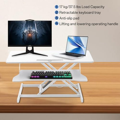 Standing Desk Converter 38 Inch, Height Adjustable Sit to Stand Workstation, Dual Monitor and Laptop Riser with Wide Keyboard Tray, Ergonomic Desk Topper for Home Office School, White - color: White