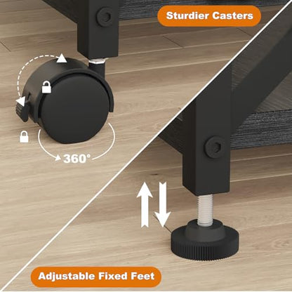 EasyCom Large Printer Stand with Fabric Storage Drawer and Locking Wheels - color: Black, size: Large