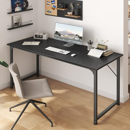 Huuger Computer Desk, 55 Inch Home Office Desk, Gaming Writing Work from Home Study Desk, Large Legroom, Sturdy Metal Frame, Modern Simple, Black - color: Black, size: 54inch
