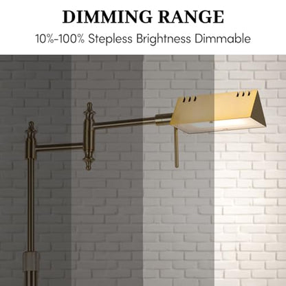 Bairth Gold Reading Floor Lamp, Dimmable Pharmacy Standing Lamp with Remote | 3 Color Temperature, Dimmable, 17W LED, Height Adjustable, 360°Swing Arm, for Living Room, Bedroom, Office, Craft & Sewing - color: Antique Brass