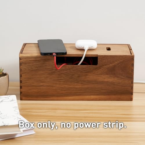 LiTY Acacia Wood Cable Management Box, Wooden Cord Hider & Organizer for Power Strip, Electrical Hiding, TV Wires, Desk & Floor Cables - Office Under Desk Cable Storage Box for Wire