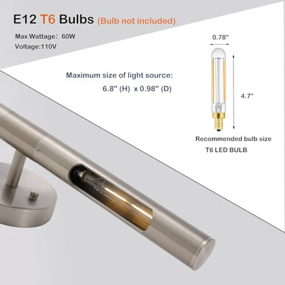 Brushed Nickel Picture Light 19 inches Modern Wall Sconce with Cylinder Metal Shades Rotatable 360°Indoor Wall Lighting Fixture Bathroom Vanity Light Bedroom Living Room - color: 19 inches Brushed Nickel-Metal Shades