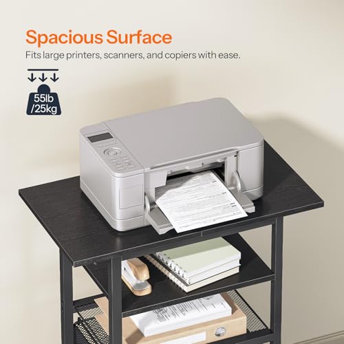 HOOBRO Printer Stand with Hanging File Drawer, Rolling Printer Cart on Wheels, Mobile Filing Cabinet Storage Shelf, Home Office Desk Side Organizer, Black BB17UPS01 - color: Black