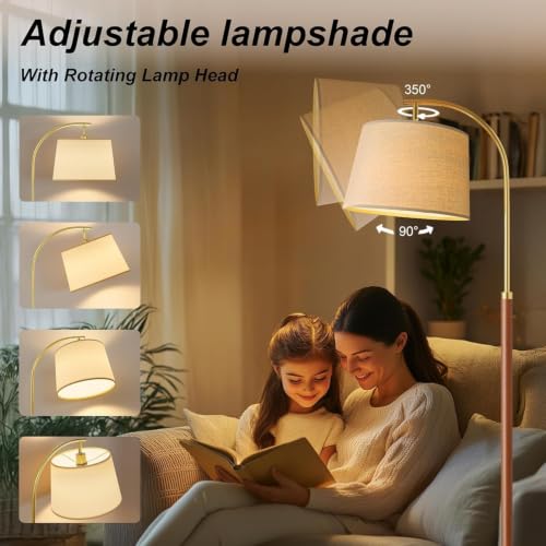 62.5" Gold Floor Lamp for Living Room Dimmable Standing Lamp with Remote - color: Red & Gold