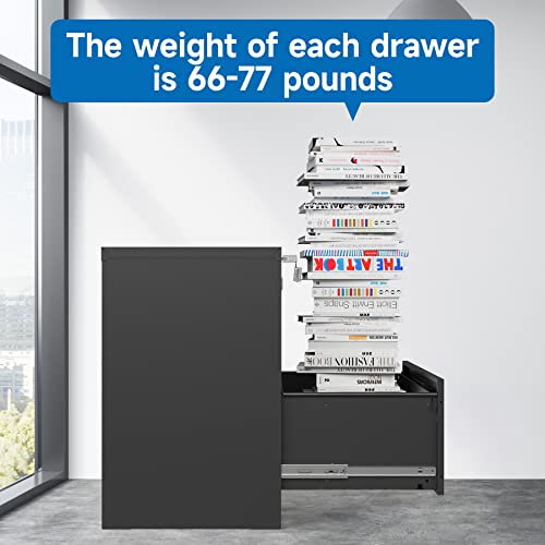 BYNSOE 2 Drawer Lateral File Cabinet Metal Filing Cabinet with Lock Office Home Steel Lateral File Cabinet for A4 Legal/Letter Size Lockable Wide Metal Cabinet,Assembly Required(2 Drawer, Black) - color: Black, size: 2 Drawers