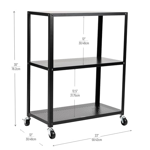 Mind Reader Rolling Cart, Rolling Cart, Microwave Stand, 3-Tier, Coffee Cart, Office, Metal, 23" L x 12" W x 30" H, Black - style: 3-Tier