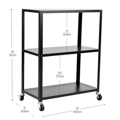 Mind Reader Rolling Cart, Rolling Cart, Microwave Stand, 3-Tier, Coffee Cart, Office, Metal, 23" L x 12" W x 30" H, Black - style: 3-Tier