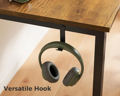 Casaottima 63 Inch Computer Desk for Home Office, Study Writing Table for Small Spaces, Simple Modern Desk with Headphone Hooks, Rustic Brown - size: 63 inch