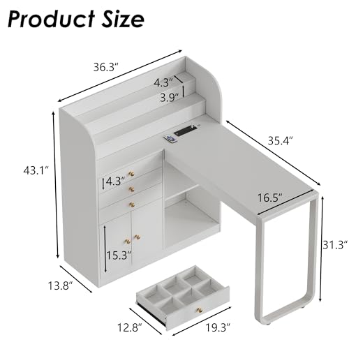 PAKASEPT L-Shaped Manicure Table with Shelves, Nail Table Desk w/Storage Drawers & Cabinet