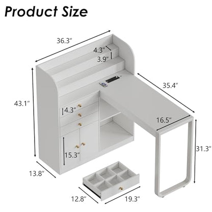 PAKASEPT L-Shaped Manicure Table with Shelves, Nail Table Desk w/Storage Drawers & Cabinet