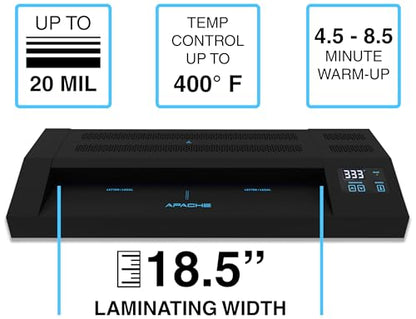 Apache Professional Laminator, Thermal Pouch, 18.5 Inch Max Width, 1.5-20 Mil, True Anti-Jam Technology, School & Office Lamination Machine, Variable Temperature, Fast Output, Robust Design - color: 18" Black