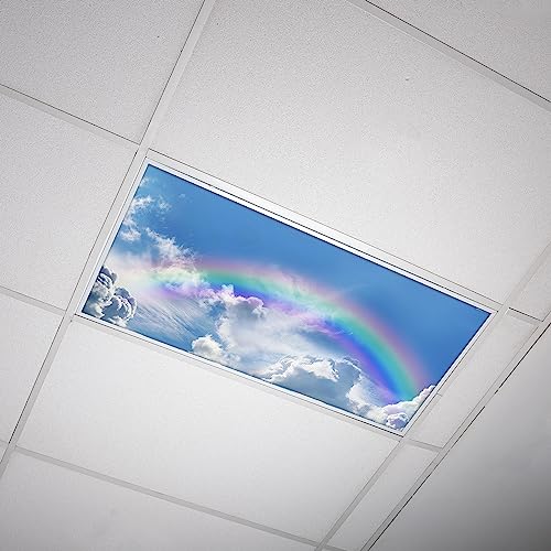 OCTO LIGHTS Cloud Fluorescent Light Covers 2x4 Backlit Film Insert - 1 Pack | ASTM E84 & UL723 Fire Safety Certified | Reduces Glare & Eye Strain | Easy Drop-In Install | Classroom Decor | Sky Panel - color: Rainbow Cloud, size: 1pk