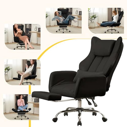 JOMEED Cross Legged Office Chair with Footrest,Flip Armrest,Black - color: Black