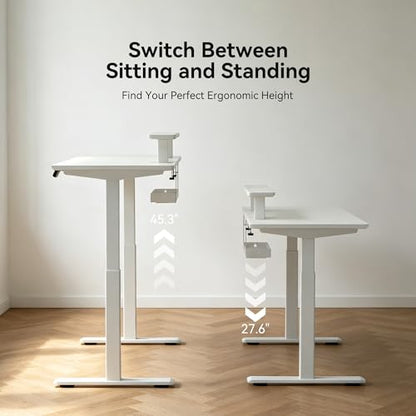 Electric Standing Desk 47.2" x 23.6", White Height Adjustable Sit Stand Desk with Ergonomic Monitor Riser, Dual Memory Presets, Cable Management Tray, Sturdy Scratch-Resistant Desktop for Home Office