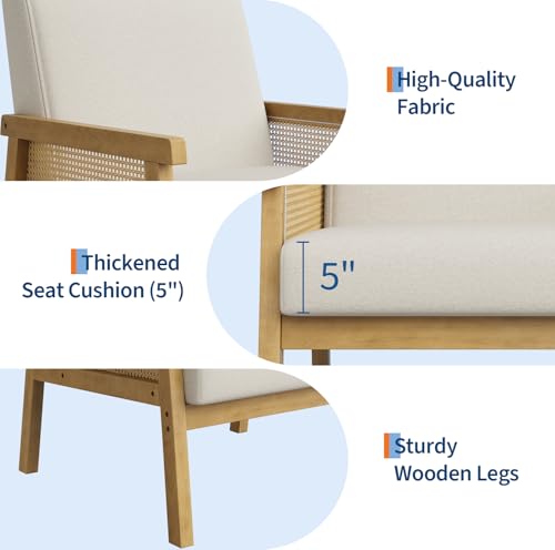Garvee Linen Accent Chair, Rattan Armchair with Wooden Frame, High Back, Upholstered Reading Chair Leisure Chairs for Living Room Bedroom Waiting Room Reception, Beige - color: Linen, Beige