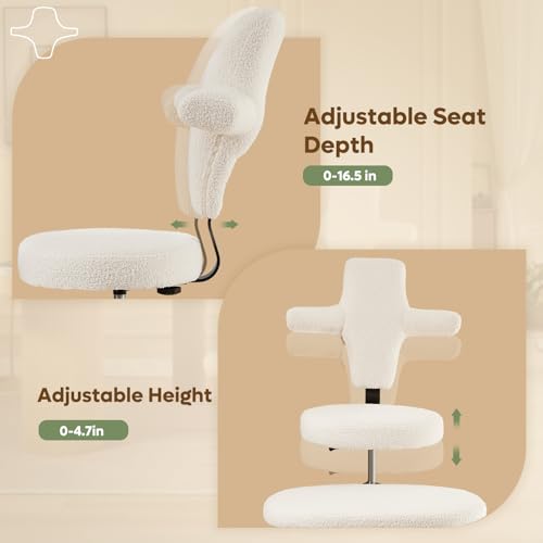 Extra Wide ADHD Cross Legged Office Chair, 360° Swivel Kneeling Meditation | Extra-wide cross-legged kneeling chair with reversible seat, 360° swivel, adjustable height—for ADHD, meditation & comfort - color: White