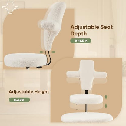 Extra Wide ADHD Cross Legged Office Chair, 360° Swivel Kneeling Meditation | Extra-wide cross-legged kneeling chair with reversible seat, 360° swivel, adjustable height—for ADHD, meditation & comfort - color: White