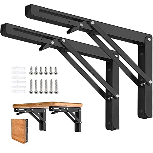 Folding Shelf Brackets - 18 Inch 2 Pcs Heavy Duty Metal Collapsible Shelf Bracket, DIY Wall Mounted Shelf Brackets for Garage Workstation, Stuff Supports, Plant Stand, Black - size: 18 Inch- 2 Packs
