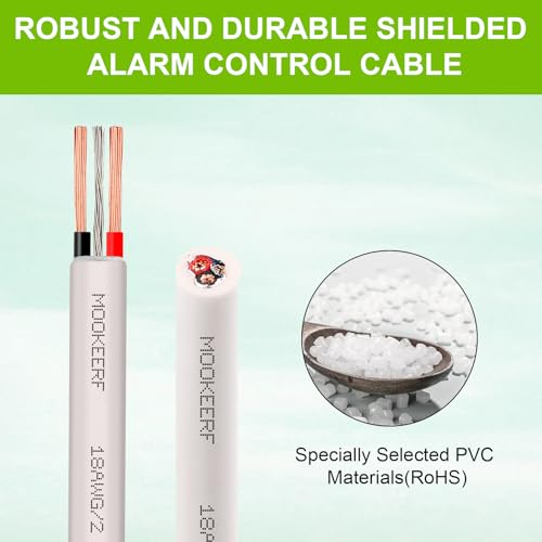 MOOKEERF 18 AWG 2 Conductor Stranded Shielded Plenum Cable 50FT 18/2 Shielded Wire White CL3P Jacket for Security/Alarm/Access Control/Sound-18AWG 2 Conductors Wire - size: 50FT, style: 18/2