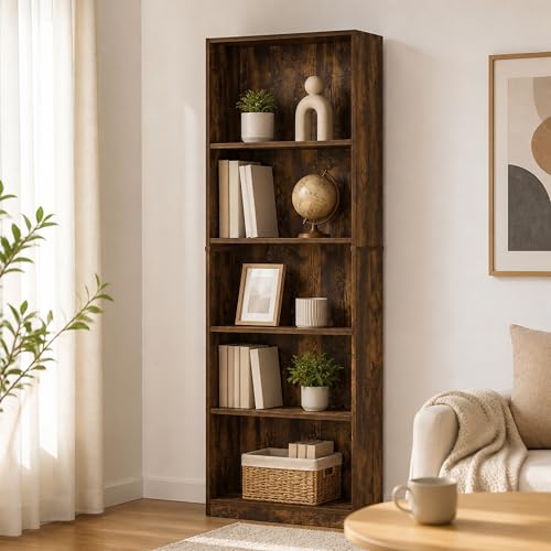 5-Tier Bookcase with Adjustable Shelves, 71-Inch Tall Bookshelf, Open Storage Book Shelf, 9.5 x 24.5 x 71, for Living Room, Home Office, Amber Pine - color: Amber Pine, size: 5 Tier