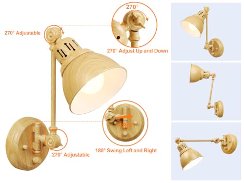 GOODATE 1 Pack Plug in Wall Sconce with Remote Control, Dimming, Adjustable Colors 2700K-6500K, Plug in Wall Light, Swing Arm Wall Lamp with Night Light & Timer, LED Bulb Included, Oak Finish - size: Oak-1 PACK(Bulb+Remote)