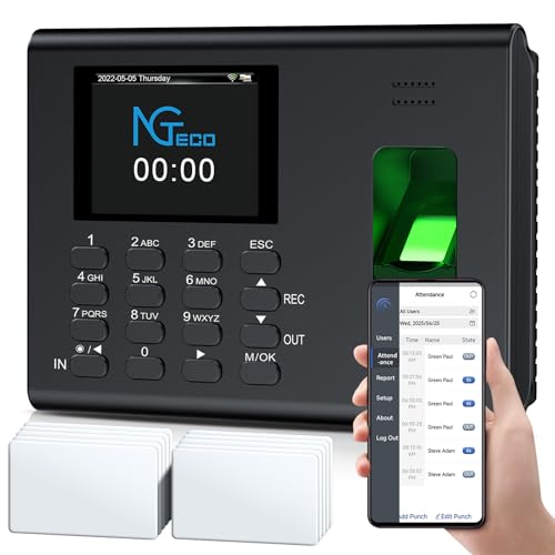 NGTeco APP Time Clock for Small Business, 3-in-1 Mode, 2000mAh Battery | Employee Time Clock with Fingerprint, RFID, PIN Check-in, Flexible Shift Management, 2.4G WiFi, 10 Cards, No Monthly Fee - color: Black-gray