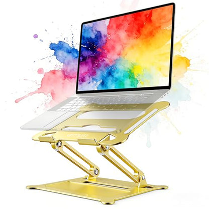 Urmust Adjustable Laptop Stand for Desk, 10-15.6“ Laptop Riser, Gold - color: D-Gold
