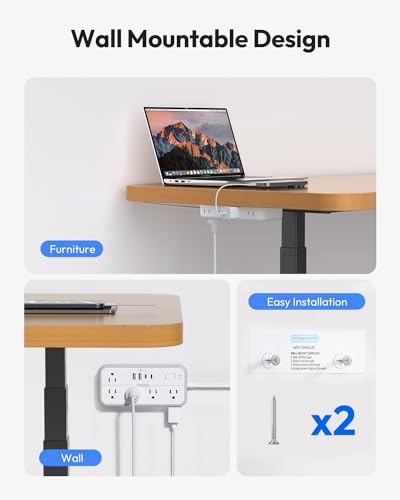 Flat Extension Cord 25 FT, NTONPOWER Long Power Strip, 10 Outlets 4 USB Ports (2 USB C), 3 Side 3 Prong & 2 Prong, Overload Protection, Flat Plug Wall Mount, White, SurgePro - size: 25 FT