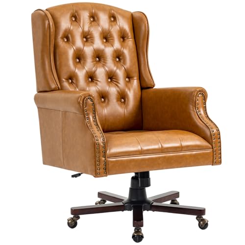 Upgraded 2026 Executive Desk Chair, Ergonomic Recliner Chair,Brown | Faux Leather Wingback Home Office Chair with Nail Head Trim & Tufted Back, Big and Tall Office Chair for Home and Living Room - color: Brown, style: Modern