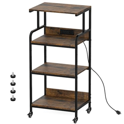 Rustic Brown 4 Tier Adjustable Mobile Printer Stand Rolling Cart | Tall space saving design for small home office holds scanner cricut heat press fax machine and various desktop equipment - color: 4-Tier Rustic Brown