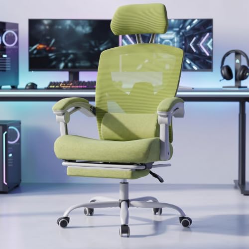 DUMOS Gaming Chair with Footrest, Home Office Desk Chair | High-Back Mesh Rolling Swivel with Wheels, Comfy Headrest, Arms, Lumbar Support, Elegant Green - color: Elegant Green, size: 23"D x 20"W x 50.75"H