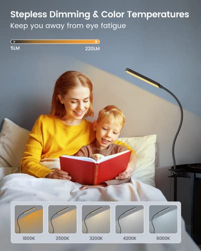 Glocusent 38 LED Clip On Light,5W Eye Caring Book Lights for Reading - color: Black