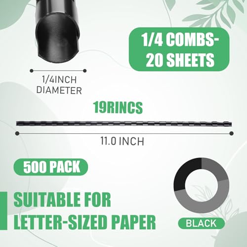Maitys 300 Pcs Plastic Binding Combs Bulk 19 Ring Comb Spines Letter Size Spiral Binding for Notebook Calendar Picture(1/4 Inch,Black) - color: Black, size: 1/4 Inch