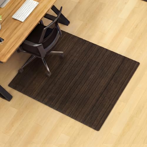 Leinuosen 36" x 48" Office Bamboo Chairmat for Carpet Floor Mat Highly Premium Quality Anti-Slip Office & Home Floor Protector Low Pile Carpet Chair Mat, 5mm Thick(Without Lip, Coffee Wood) - color: Coffee Wood, style: Without Lip