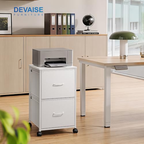 DEVAISE 2 Drawer Mobile File Cabinet with Open Storage Shelf - color: White, size: 15.7''D×15.4''W×26.8''H