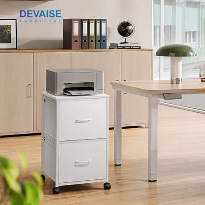 DEVAISE 2 Drawer Mobile File Cabinet with Open Storage Shelf - color: White, size: 15.7''D×15.4''W×26.8''H