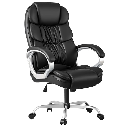 Homall Office Chair High Back Computer Desk Chair, PU Leather Adjustable Height Modern Executive Swivel Task Chair with Padded Armrests and Lumbar Support (Black) - color: Black