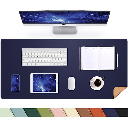 AFIING Desk Mat, Blue, 35.4" x 17", Cork Desk pad Protector - color: Blue, size: 36" x 17"