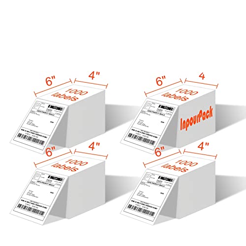4" x 6" Fanfold Direct Thermal Labels, Shipping Package Labels with Perforated line for Thermal Printers (1000 Labels/Stack, 4 Stacks) - size: 4 Stacks | 4000 Labels