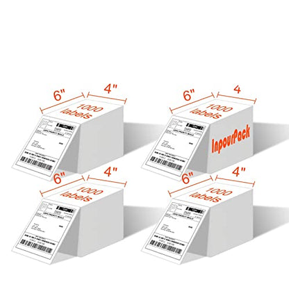 4" x 6" Fanfold Direct Thermal Labels, Shipping Package Labels with Perforated line for Thermal Printers (1000 Labels/Stack, 4 Stacks) - size: 4 Stacks | 4000 Labels