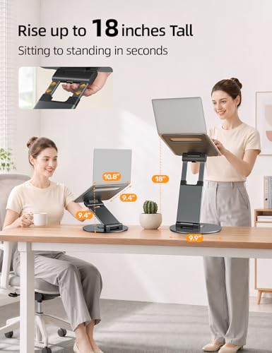 Nulaxy 18" Height Telescopic 360 Rotating Aluminum Laptop Stand Desk, Gray | Ergonomic Computer Holder Riser with Heat-Vent, Standing Desk Converter Holds 22 Lbs for Office Desk Use Fits 10-17" Laptops - color: A-Gray