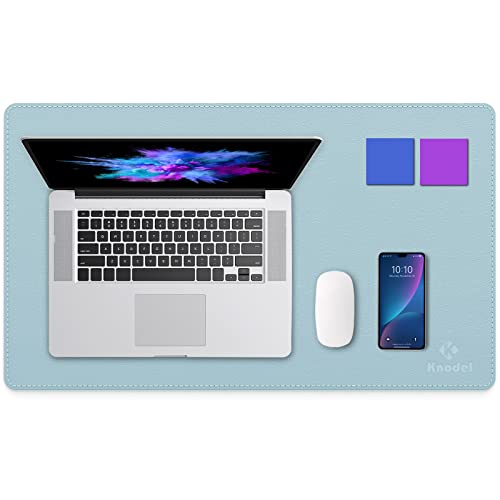 K KNODEL Small Sewing Leather Desk Mat, Desk Pad (Light Blue, 23.6"x13.8") - color: Light Blue/Silver, size: 23.6" x 13.8"