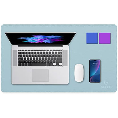 K KNODEL Small Sewing Leather Desk Mat, Desk Pad (Light Blue, 23.6"x13.8") - color: Light Blue/Silver, size: 23.6" x 13.8"