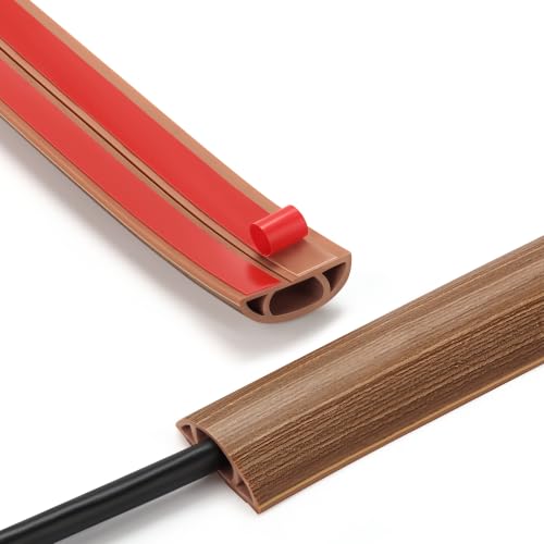 Self Adhesive Cord Cover Floor, 10FT Cable Hider Prevent Cable Trips | Floor Cable Covers for Cords, Hide Extension Cord Hider, Protector Cable Cavity: W 0.47" x H 0.28", Brown Wood - color: Brown Wood, size: W 1.22" X L 10'