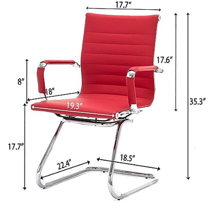 Office Desk Chair Set of 4,No Wheels PU Leather Computer Chairs Mid Back Guest Chairs with Seld Base for School/Reception/Conference/Waiting Room, Burgundy Red - color: Deep Red, size: 4PCS