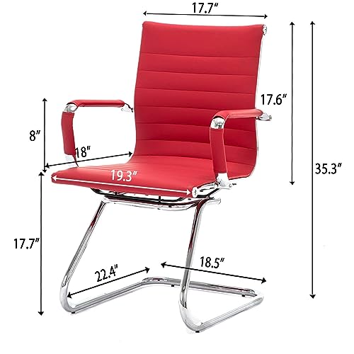 Office Desk Chair No Wheels Set of 6 PU Leather Computer Chairs Mid Back Guest Chairs for School Reception Conference Waiting Room, Deep Red - color: Deep Red, size: 6PCS