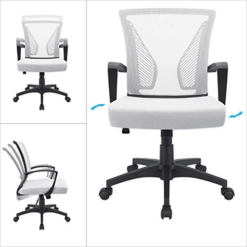 Furmax Office Chair Ergonomic Computer Desk Mesh Chair Mid Back Swivel Lumbar Support with Armrest (1, White) - color: White