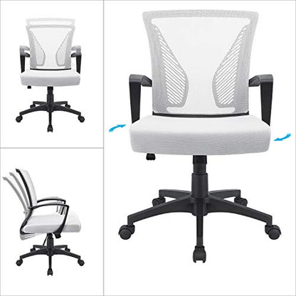 Furmax Office Chair Ergonomic Computer Desk Mesh Chair Mid Back Swivel Lumbar Support with Armrest (1, White) - color: White