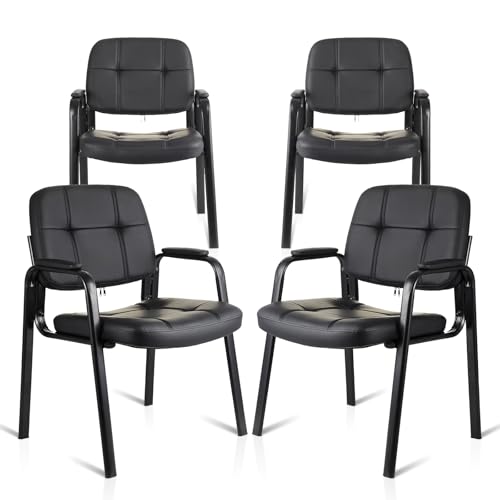 CLATINA Waiting Room Guest Chair with Bonded Leather Padded Arm Rest for Office Reception and Conference Desk Black 4 Pack - color: Black, size: 4 Pack