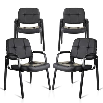 CLATINA Waiting Room Guest Chair with Bonded Leather Padded Arm Rest for Office Reception and Conference Desk Black 4 Pack - color: Black, size: 4 Pack